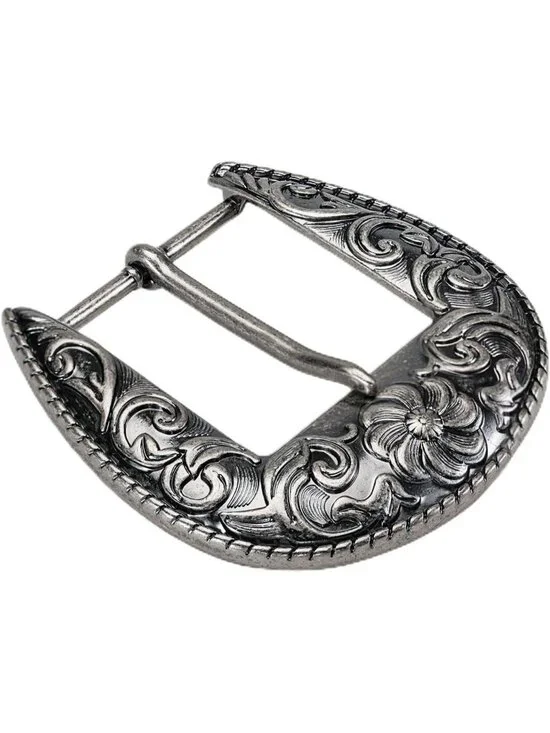 Unisex Western Antique Silver Sunflower Engraved Rope Edge Belt Buckle 1.5