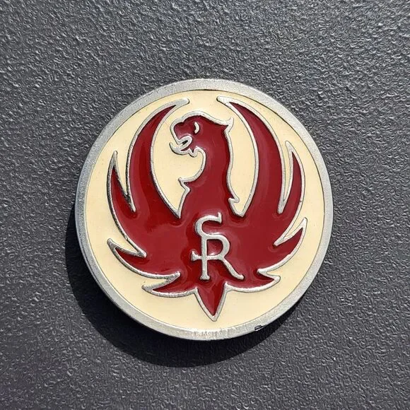 Vintage Sturm Ruger White w/ Red Phoenix Logo Solid Brass Metal Belt Buckle 2321