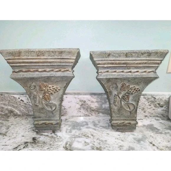 Set of 2 Rustic Wall Sconces Shelf Corbels Grapes Vineyard Green Heavy 12
