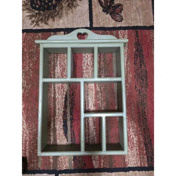 Sage Green Heart Farmhouse Country Wood Wall Display Shelf- Large 25