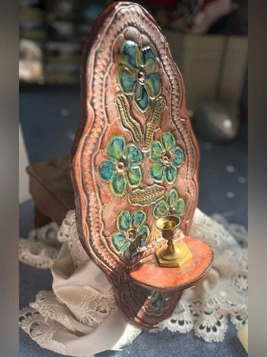 Ancient Copper Pottery Wall Sconce with Romanian style Lace Texture