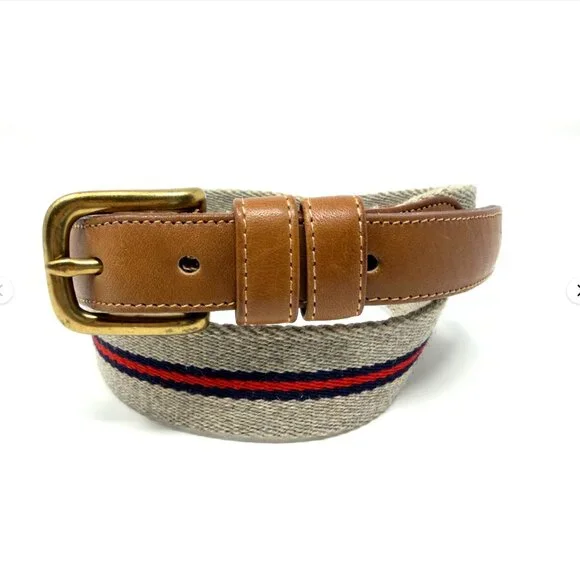 Coach Surcingle Belt Wool Webbing Leather Trim Brass Buckle‎ 28