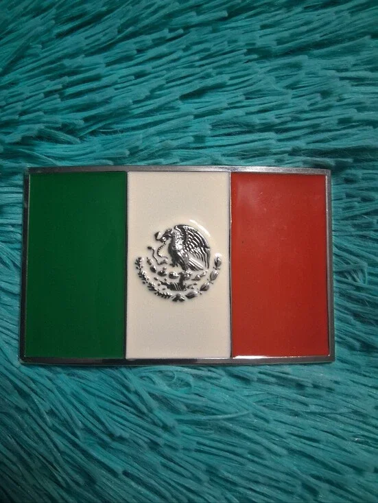 Mexican Flag Enamel Belt Buckle - Green White Red