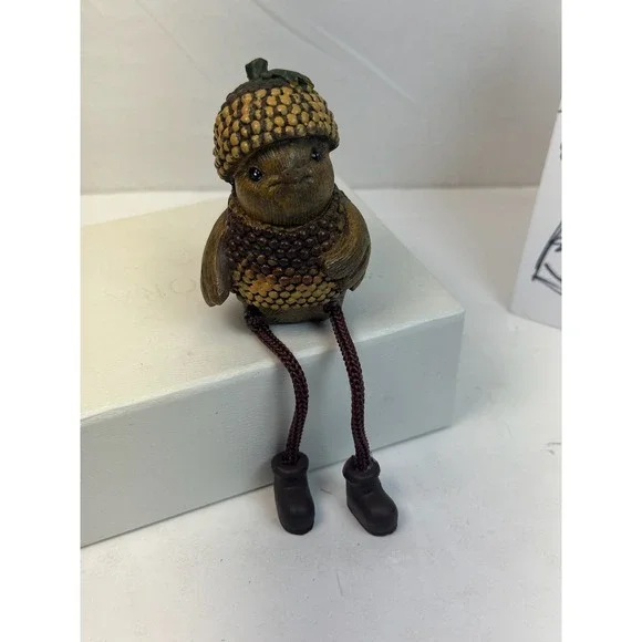 Whimsical Acorn Bird Shelf Sitter Figurine Dangling Legs Boots Decor B-7