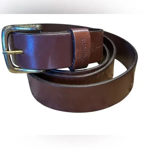 Carhartt Mens Size 52 Brown Leather Belt with Brass Buckle