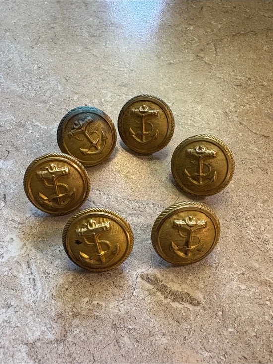 Vintage Anchor Emblem Jacket Buttons - Gold Tone (Set of 6)