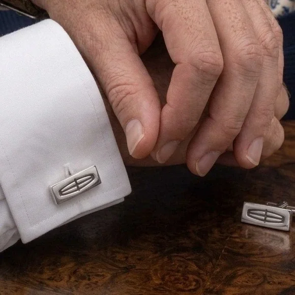 Lincoln Motor Company Logo Cufflinks Silver Tone Rectangular Automotive Mens