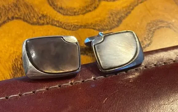VTG Silver Tone Cufflinks with Mother of Pearl Insets