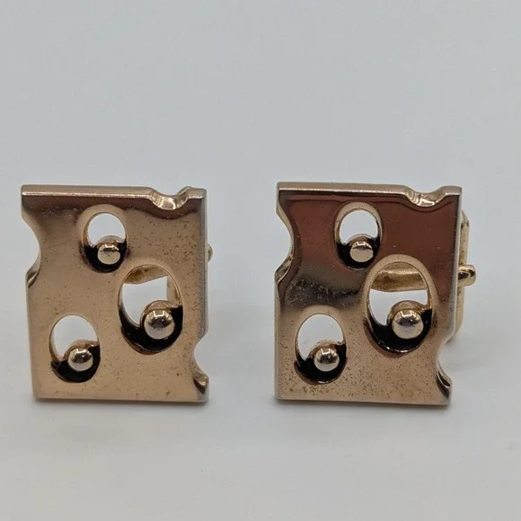 Vintage‎ Swank Gold Tone Brutalist Abstract Geometric Cutout Cufflinks MCM Retro