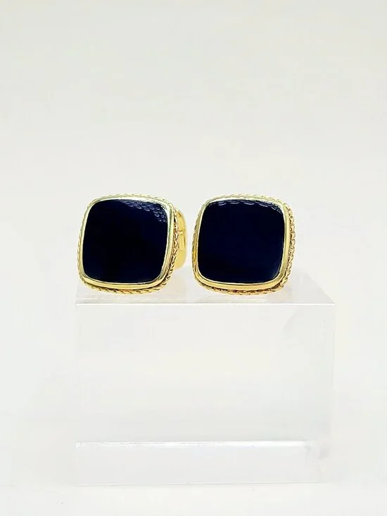 David Yurman Exotic Stone Cufflinks in Black Onyx in 18K Yellow Gold - RARE