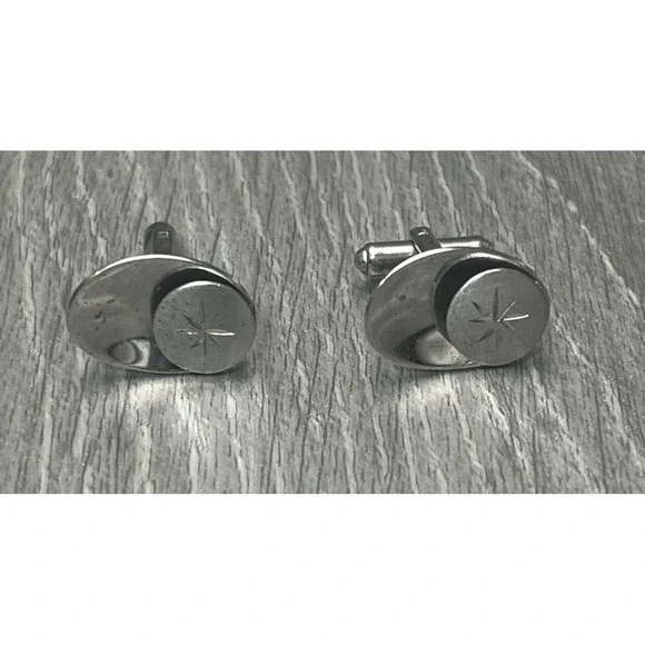 Vintage Hickok USA Sterling Silver Starburst Oval Men's Cufflinks‎ 7.3g