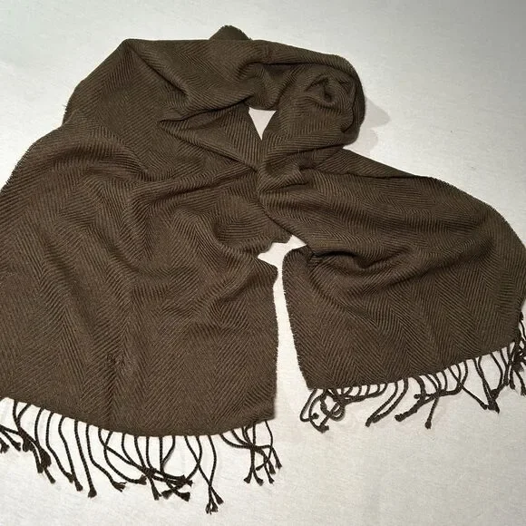 BOSS by Hugo Boss wool brown herringbone winter scarf, preppy, professional