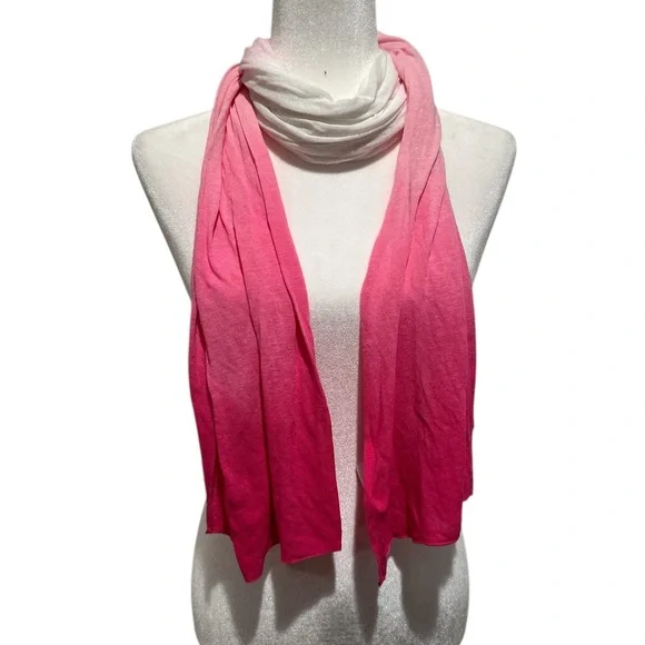 MICHAEL KORS COLLECTION PINK WHITE OMBRE VISCOSE LINEN ROSEWATER SCARF WRAP
