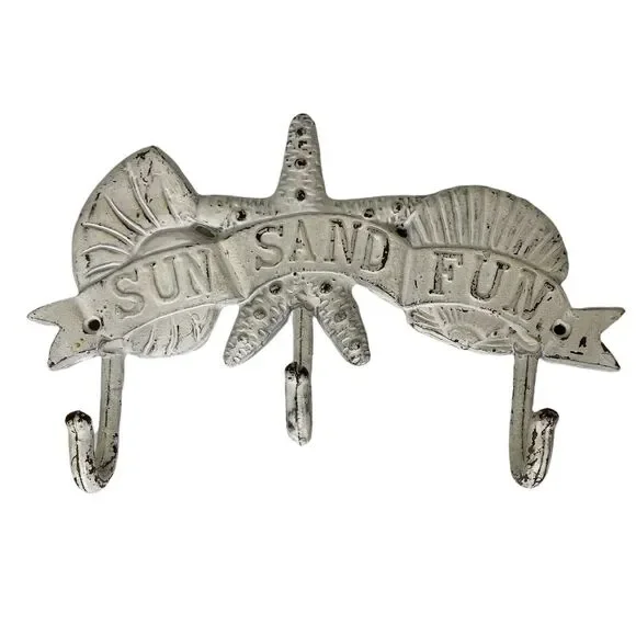 Beachy Cast Iron Key Hook Sun‎ Sand Fun Beach Shell Starfish Chippy Nautical