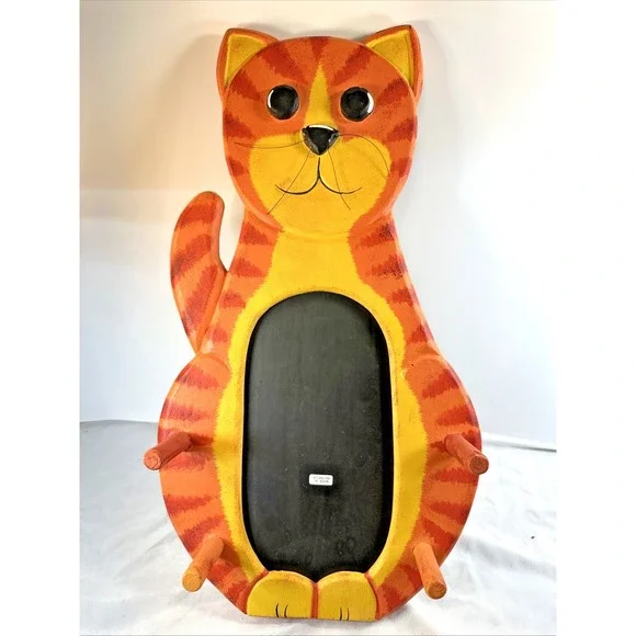 Whimsical Cat Chalk Board with 4 Peg Hooks- 20