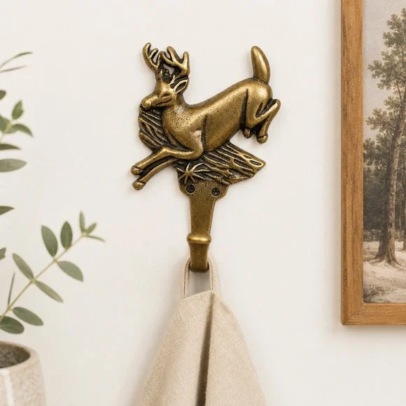 Vtg Belwith Solid Brass Leaping Deer Buck Wall Hook Rustic Lodge Cabin NEW