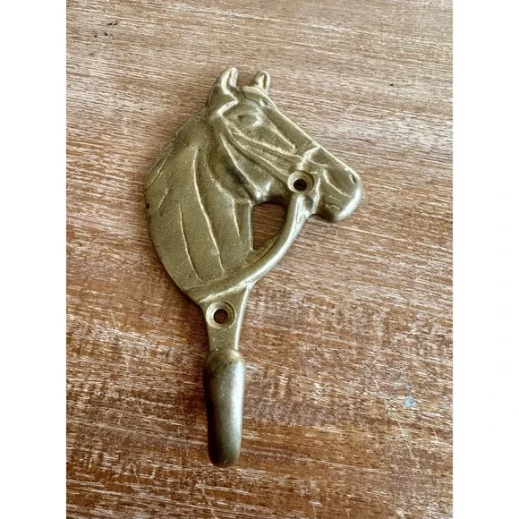 Vintage Brass Horse Head Flat Hook Wall‎ Mount Mid Century 6