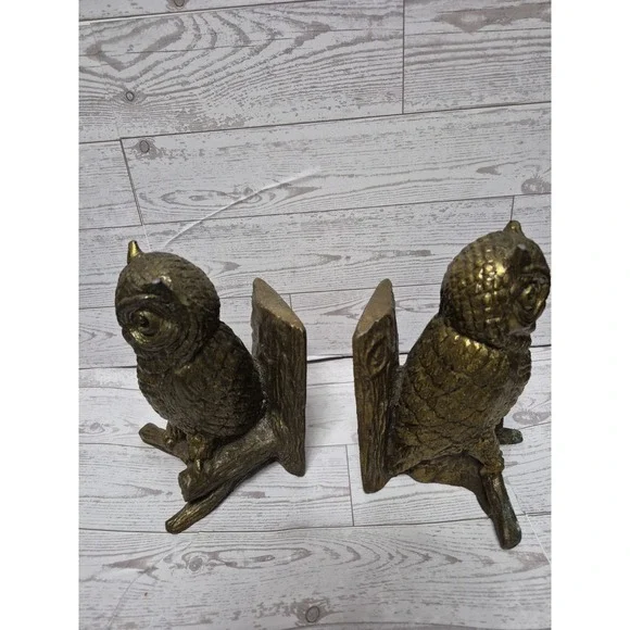 Set Of 2 Book Ends Brass Stamped HAMPTON VA. On Back Heavy Weight Owls