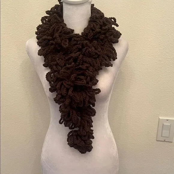 NWT Angela’s Designs hand crocheted one of a kind chocolate brown 74” boa scarf