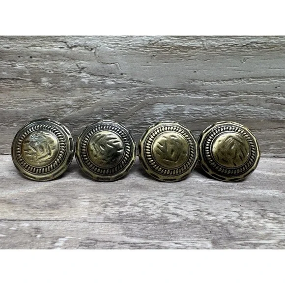 Colonial  Revival Lot Of 4 Brass Round Cabinet Knobs Pulls Handle 1 5/8