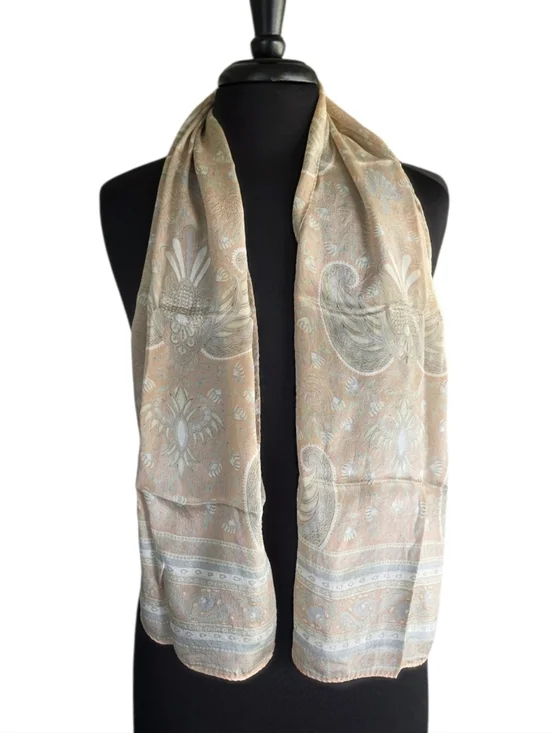 Vintage 90s Liz Claiborne Silk Peach and Cream Paisley Scarf Women's Accessory