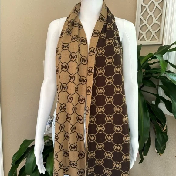 Michael Kors Brown and Tan Logo Scarf