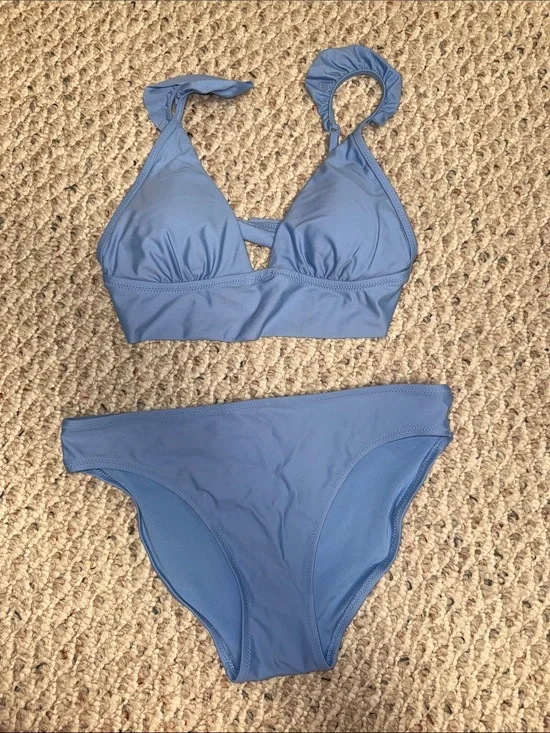 aerie Light Blue Ruffle Bikini Set