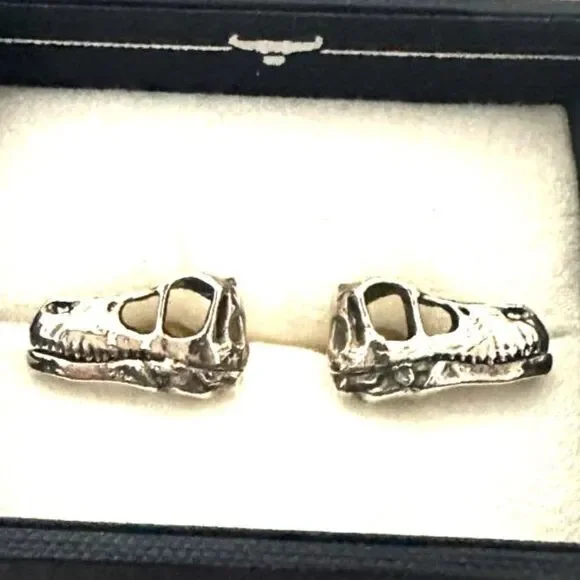 Velociraptor Dinosaur Skull Sterling Silver Cufflinks