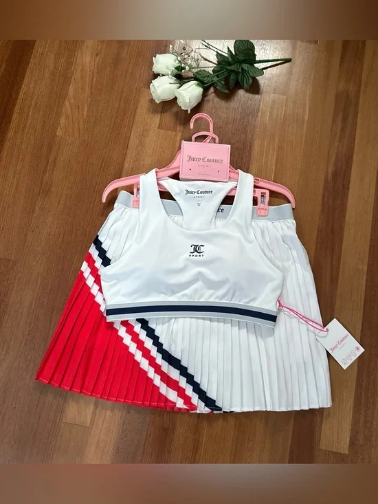 Juicy Couture Sport White & Red Pleated Tennis Set