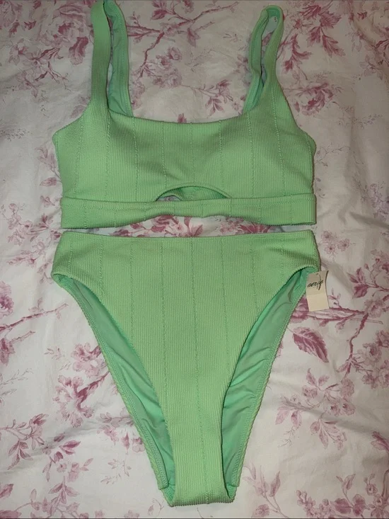aerie Mint Ribbed Bikini Set