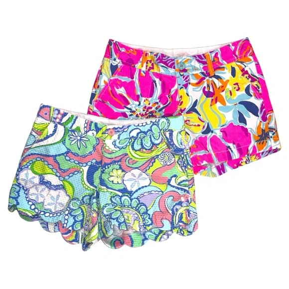 Lilly Pulitzer Callahan Shorts Pink Floral Set of 2 Size 2 Vibrant Print 🌸👙