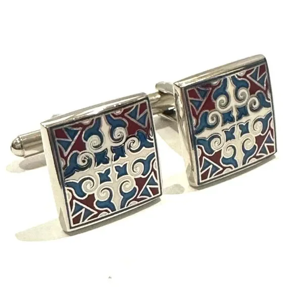 Andalusian Tile Enamel Cufflinks – Silver-Tone