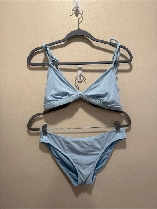 Xhilaration Light Blue Tie-Shoulder Triangle Bikini Set