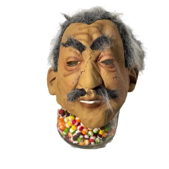 Vtg‎ Halloween Latex Mask Creepy Old Man Mustache Cracked Face Hair