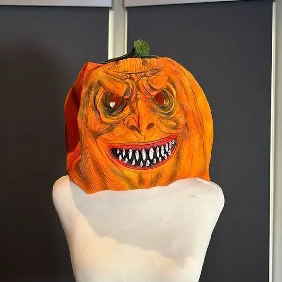 Adult Scary Halloween Full Head Pumpkin Mask TWO Sided Latex One Size NEW