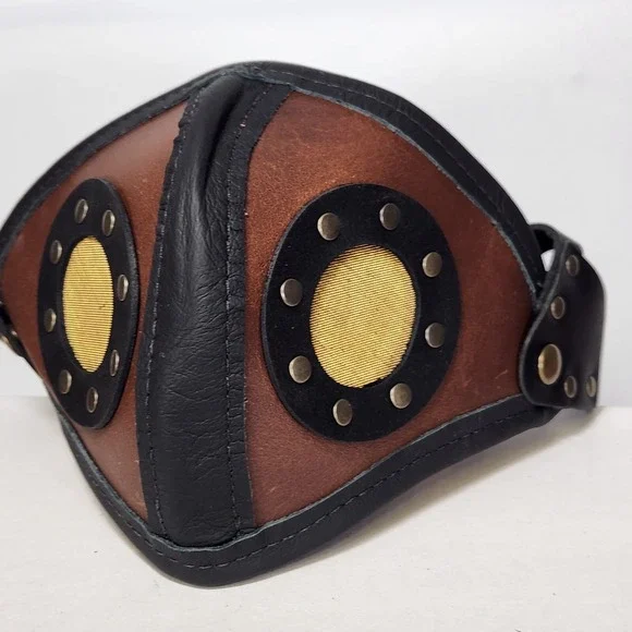 Leather Face Mask Unisex Brown Black Steampunk Studded Vents