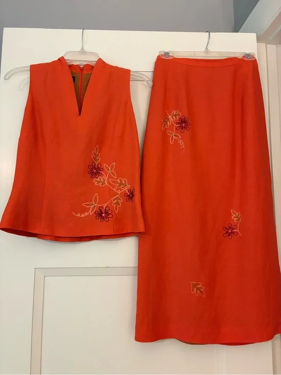 Donna Morgan Bright Orange Embroidered Maxi Skirt Set