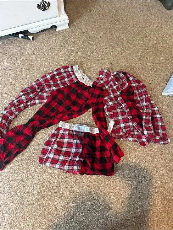 Hollister Red and Black Plaid 3-Piece Pajama Set