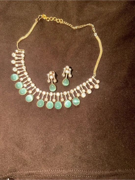 & Other Stories Gold-Tone Necklace and Earring Set with Green Accents