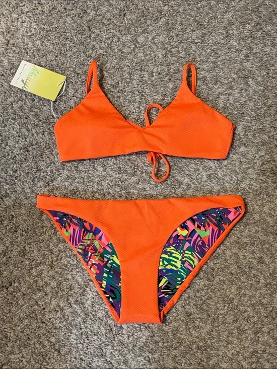 NWT Maaji Neon Orange Reversible Bikini Set Medium