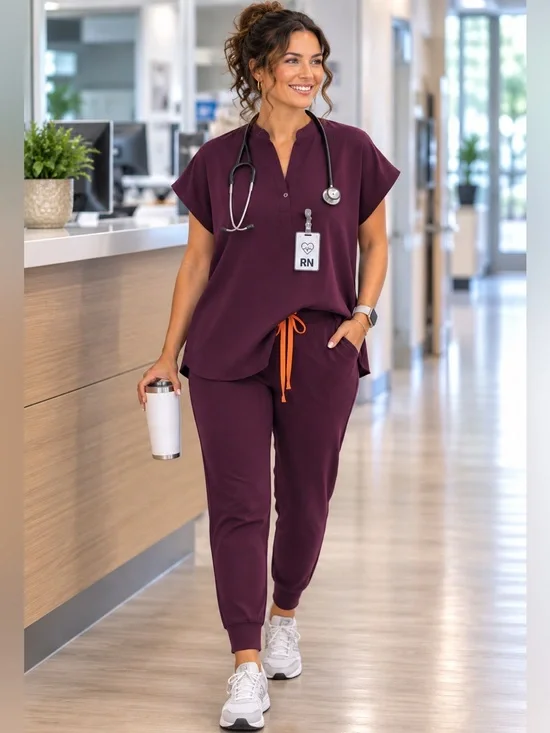 FIGS Women's Plum Jogger Set with Orange Drawstring L