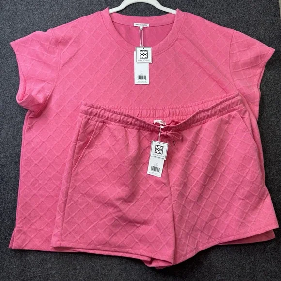 Mary Square XXL Pink Textured Matching Lounge Set Comfy Travel Athleisure
