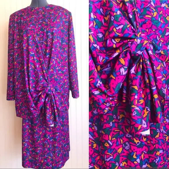 Vintage 80s Matching Set Tunic and Skirt Colorful Gloria Vanderbilt Suit Large