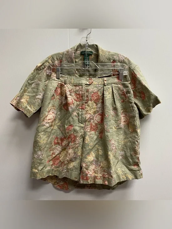 LAUREN RALPH LAUREN VINTAGE 90s FLORAL LINEN MATCHING SHORTS SET SZ M/L