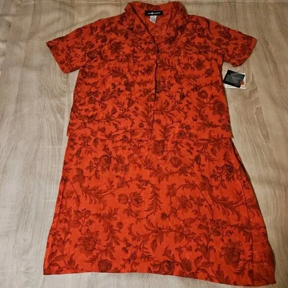 Sag Harbor Plus Size 16/18 Skirt & Blouse Set Red Floral Lightweight Modest New