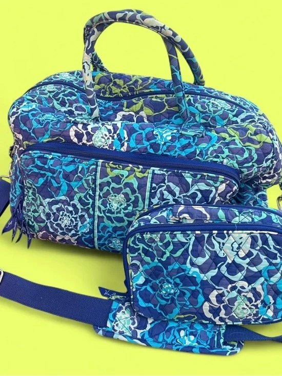 Vera Bradley Katalina Blues Blue Teal Floral Quilted Travel Bag Set
