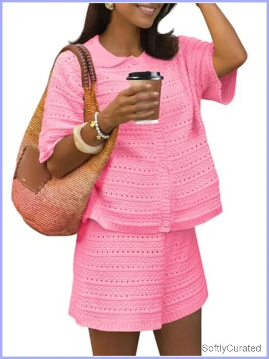 Women's Crochet Beach Cover Up Set with Cardigan and Shorts
