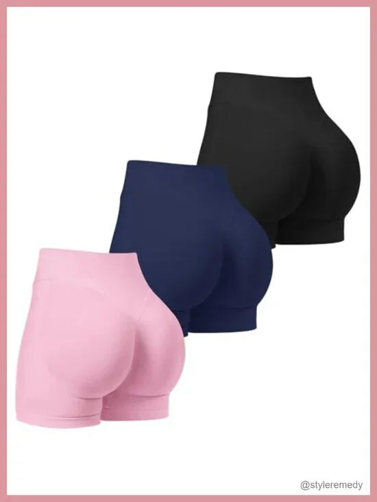 Seamless Scrunch Butt Lifting High Waist Yoga Biker Shorts 3 Pack