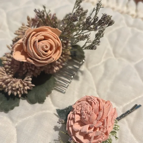 Handmade Solaflower HairComb & Hairpin - Pink & light dusty rose NEW Final Sale