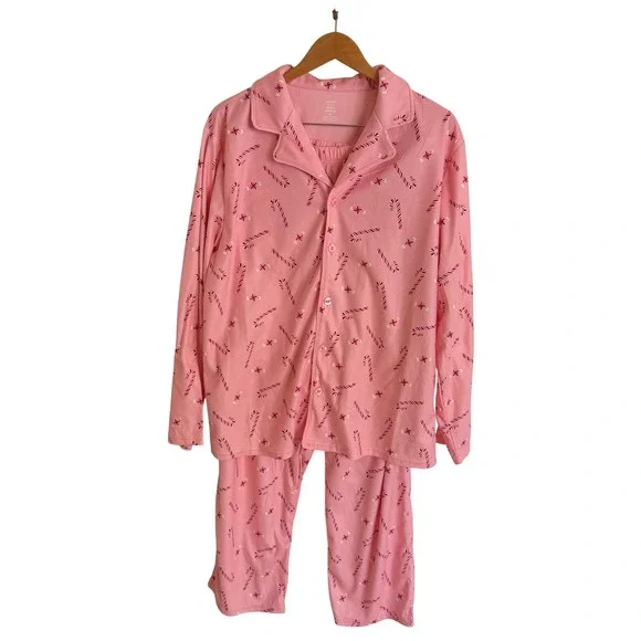 Carters Bedtime Womens Pink Candy Cane Holiday Pajama Set‎ Size Large New NWT
